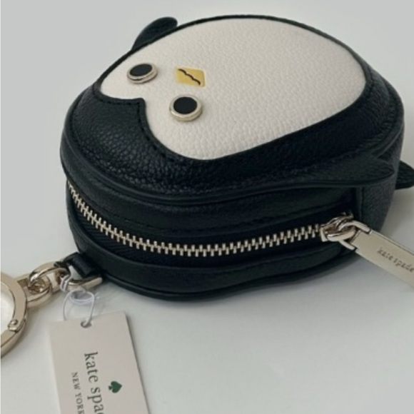 Kate Spade Morty Penguin Pebbled Leather Zip Coin Purse Key Ring Bag Charm 🐧🌸 - Picture 4 of 6